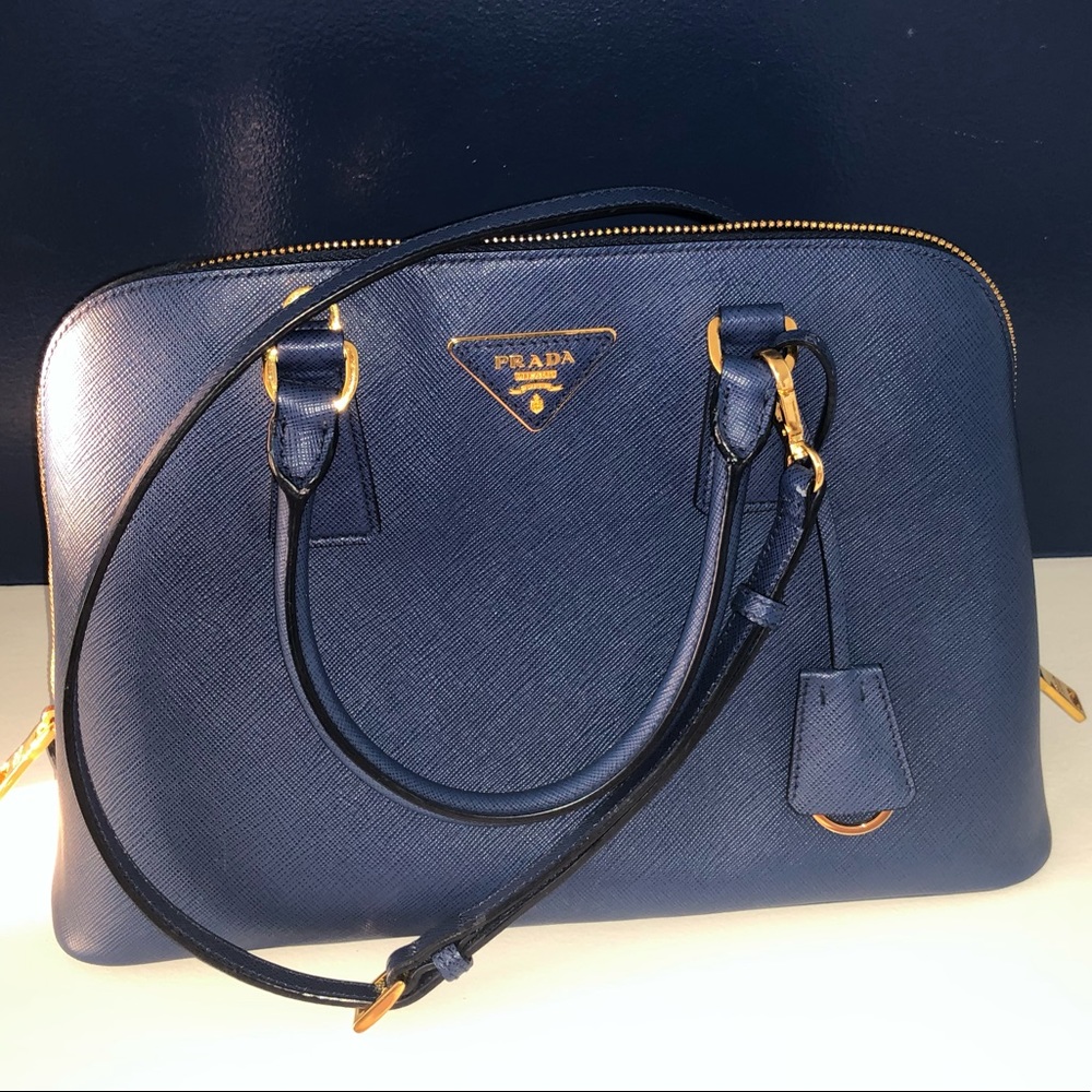 Blue Prada Saffiano Lux Medium Bag - AUTHENTIC
